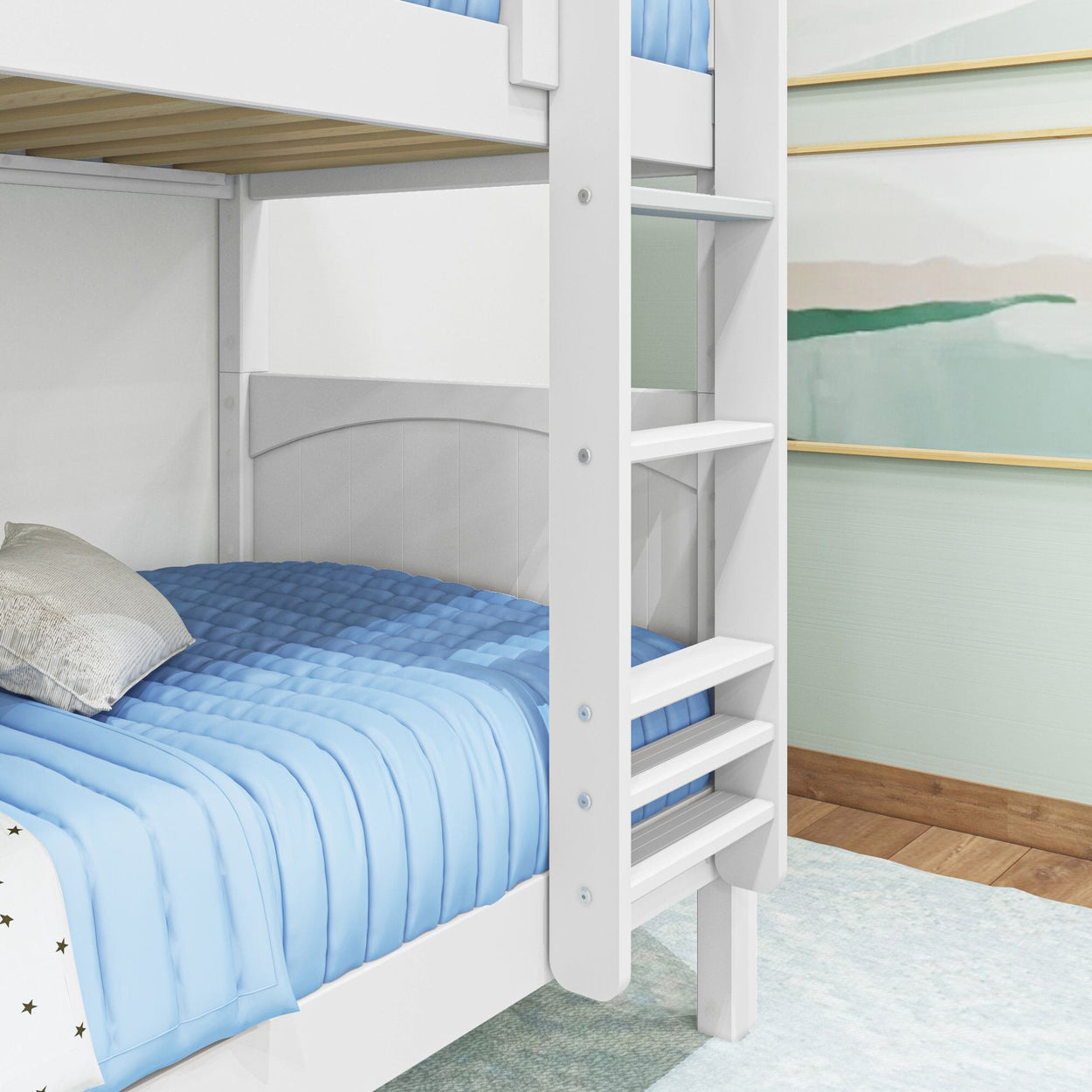 GETIT WP : Bunk Bed Twin Medium Bunk Bed with Straight Ladder on Front, Panel, White