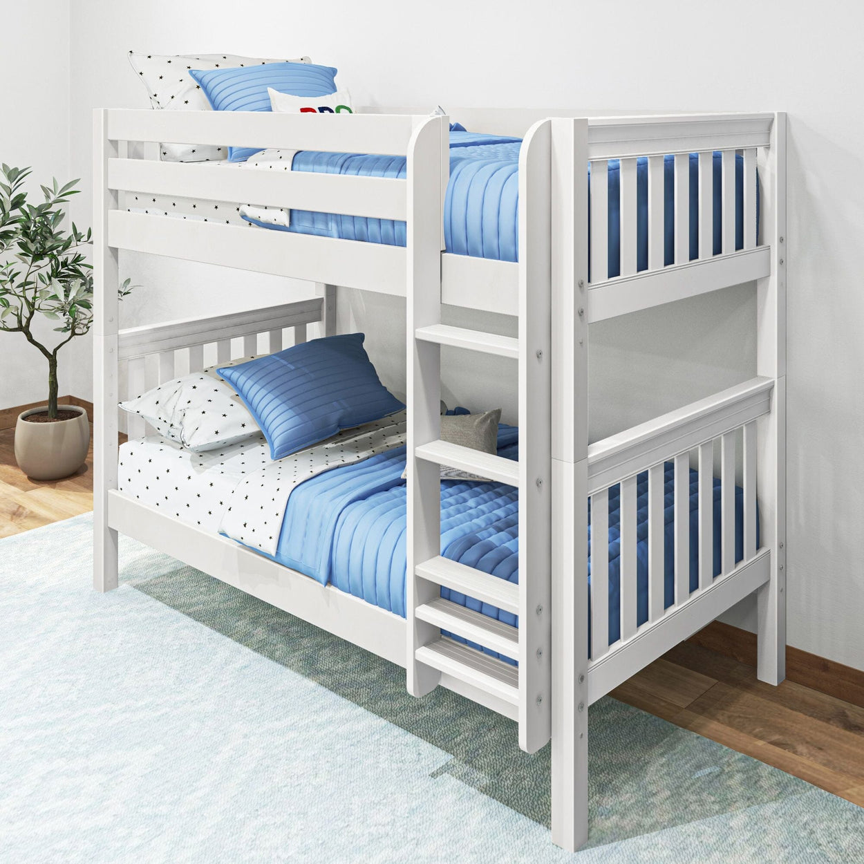 GETIT WS : Bunk Bed Twin Medium Bunk Bed with Straight Ladder on Front, Slat, White