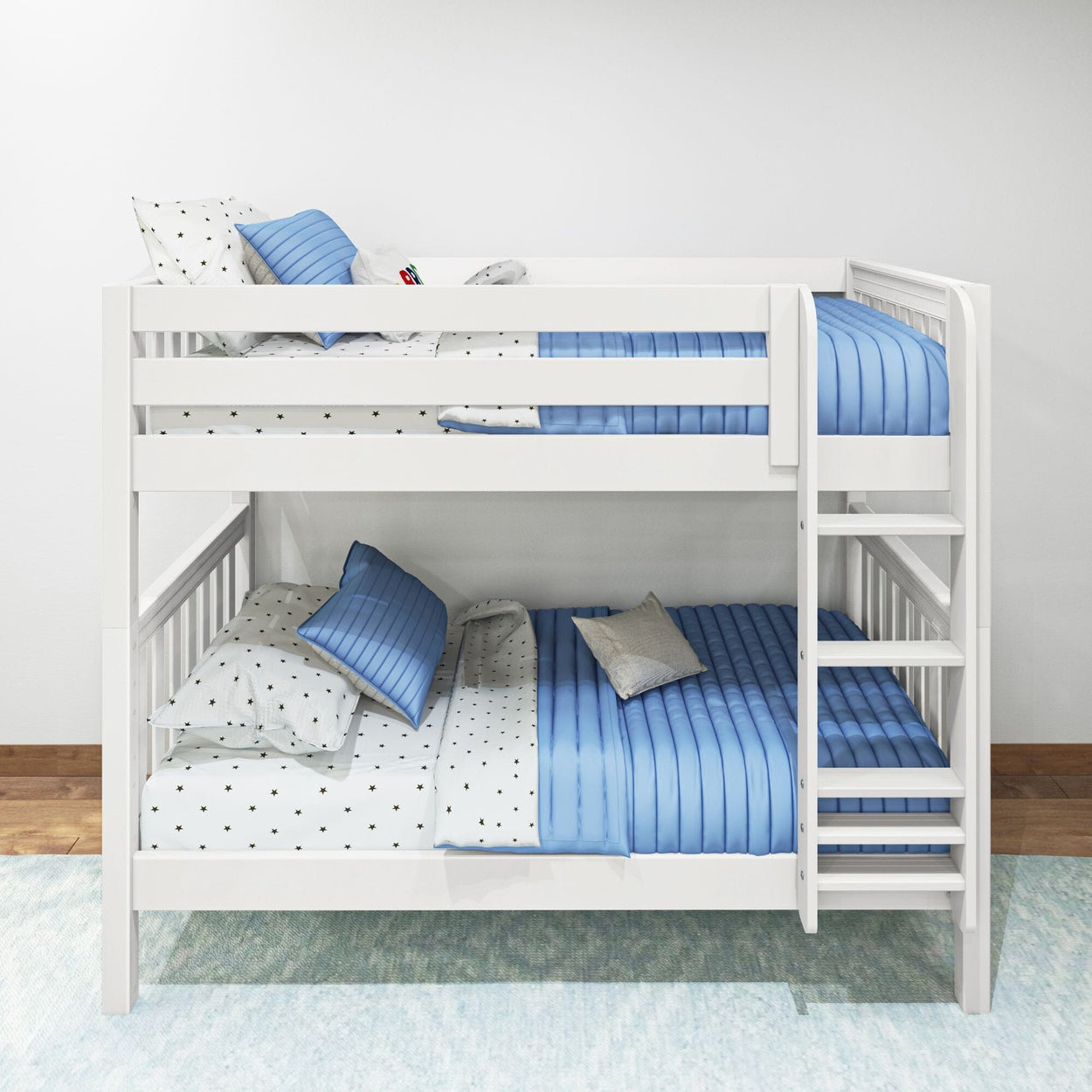 GETIT WS : Classic Bunk Beds Twin Medium Bunk Bed with Straight Ladder on Front, Slat, White