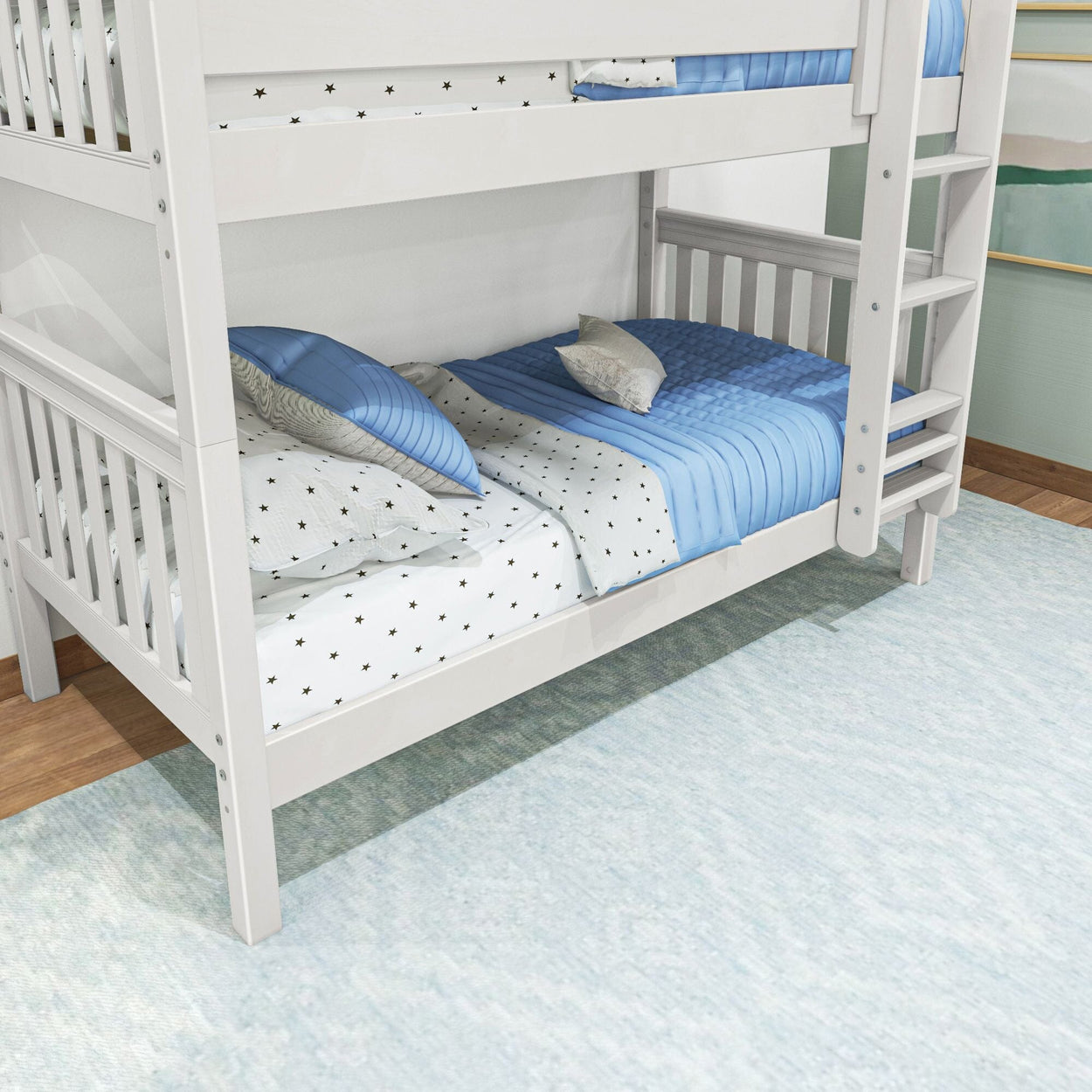 GETIT WS : Classic Bunk Beds Twin Medium Bunk Bed with Straight Ladder on Front, Slat, White