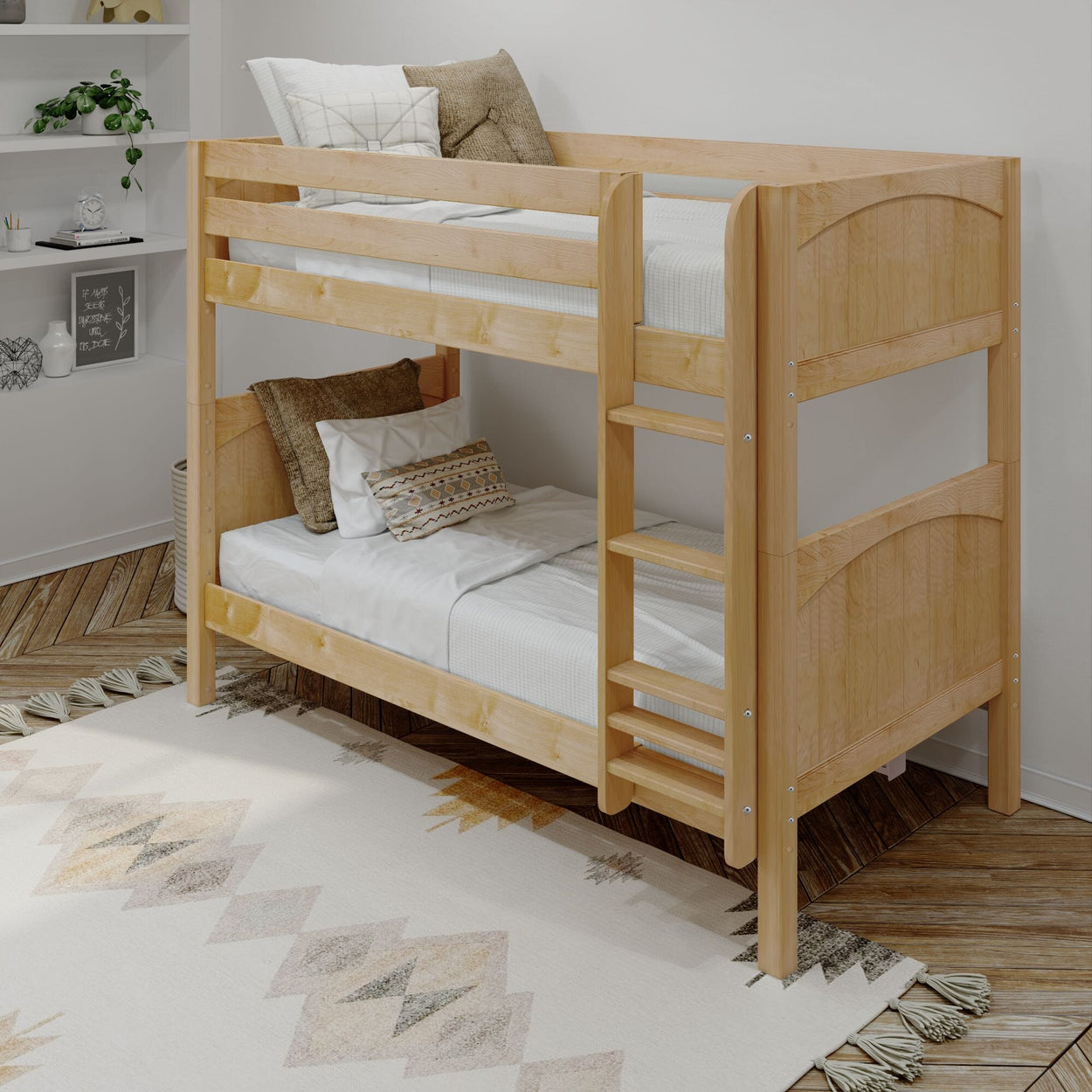 GETIT XL NP : Bunk Bed Twin XL Medium Bunk Bed with Straight Ladder on Front, Panel, Natural