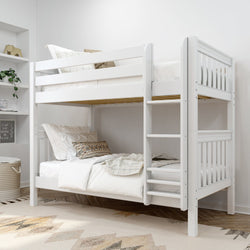 GETIT XL WS : Classic Bunk Beds Twin XL Medium Bunk Bed with Straight Ladder on Front, Slat, White