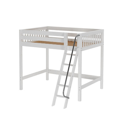 GIANT WS : Loft Bed Full High Loft Bed with Angled Ladder on Front, Slat, White