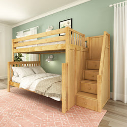 GLADIATOR XL NS : Staggered Bunk Beds High Full XL over Queen Bunk Bed with Stairs, Slat, Natural