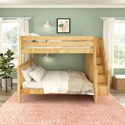 GLADIATOR XL NS : Staggered Bunk Beds High Full XL over Queen Bunk Bed with Stairs, Slat, Natural