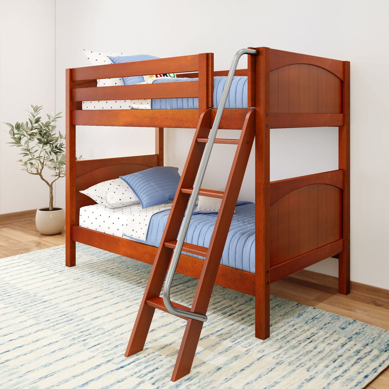 GOTIT CP : Classic Bunk Beds Twin Medium Bunk Bed with Angled Ladder on Front, Panel, Chestnut