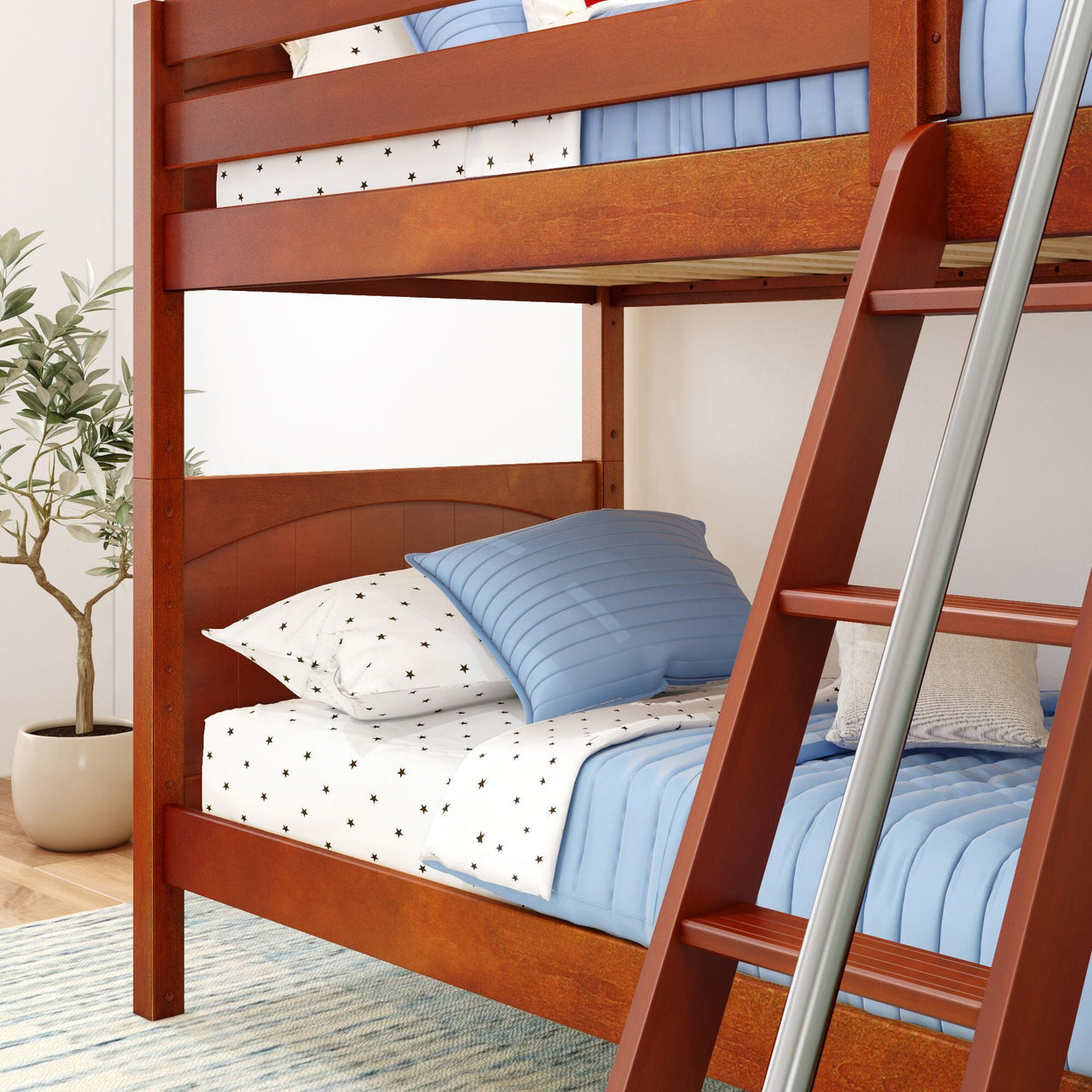 GOTIT CP : Classic Bunk Beds Twin Medium Bunk Bed with Angled Ladder on Front, Panel, Chestnut