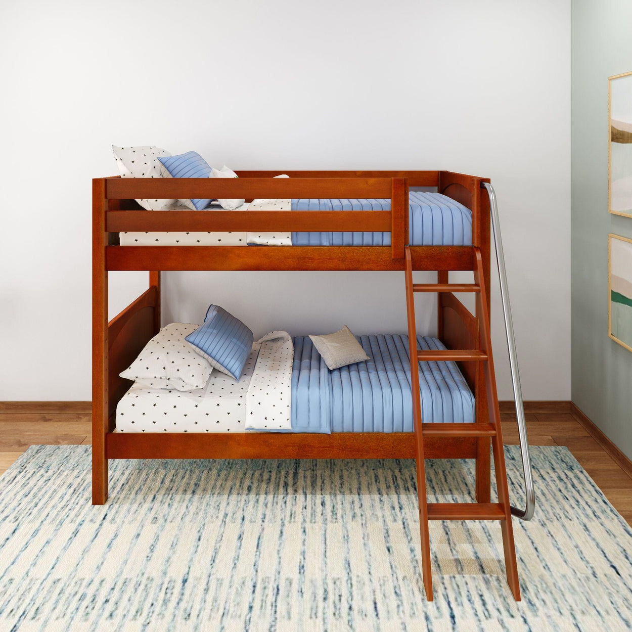 GOTIT CP : Classic Bunk Beds Twin Medium Bunk Bed with Angled Ladder on Front, Panel, Chestnut