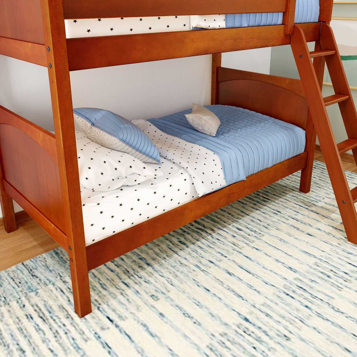 GOTIT CP : Bunk Bed Twin Medium Bunk Bed with Angled Ladder on Front, Panel, Chestnut