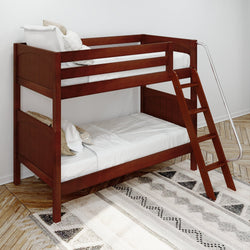 GOTIT CP : Classic Bunk Beds Twin Medium Bunk Bed with Angled Ladder on Front, Panel, Chestnut