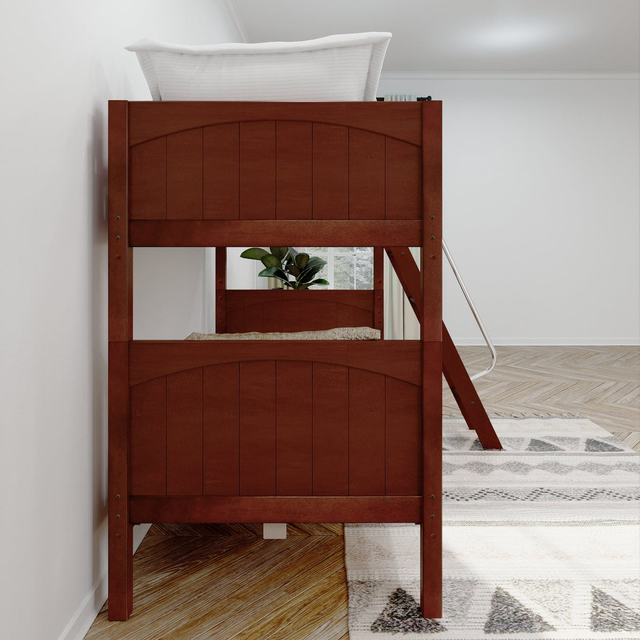 GOTIT CP : Bunk Bed Twin Medium Bunk Bed with Angled Ladder on Front, Panel, Chestnut