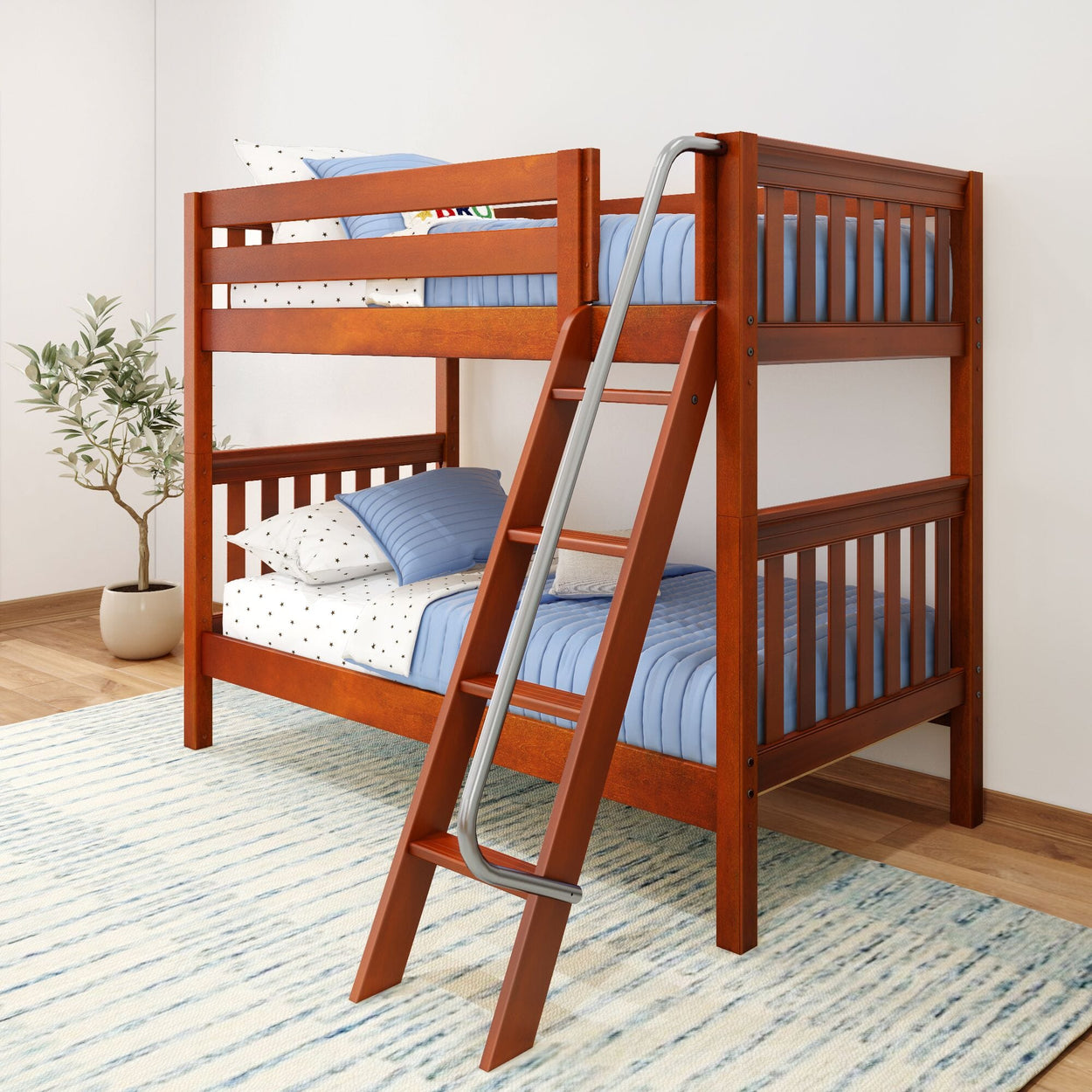 GOTIT CS : Bunk Bed Twin Medium Bunk Bed with Angled Ladder on Front, Slat, Chestnut