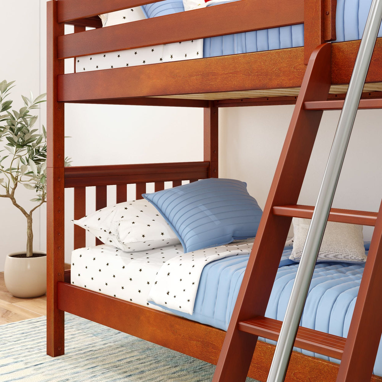 GOTIT CS : Bunk Bed Twin Medium Bunk Bed with Angled Ladder on Front, Slat, Chestnut