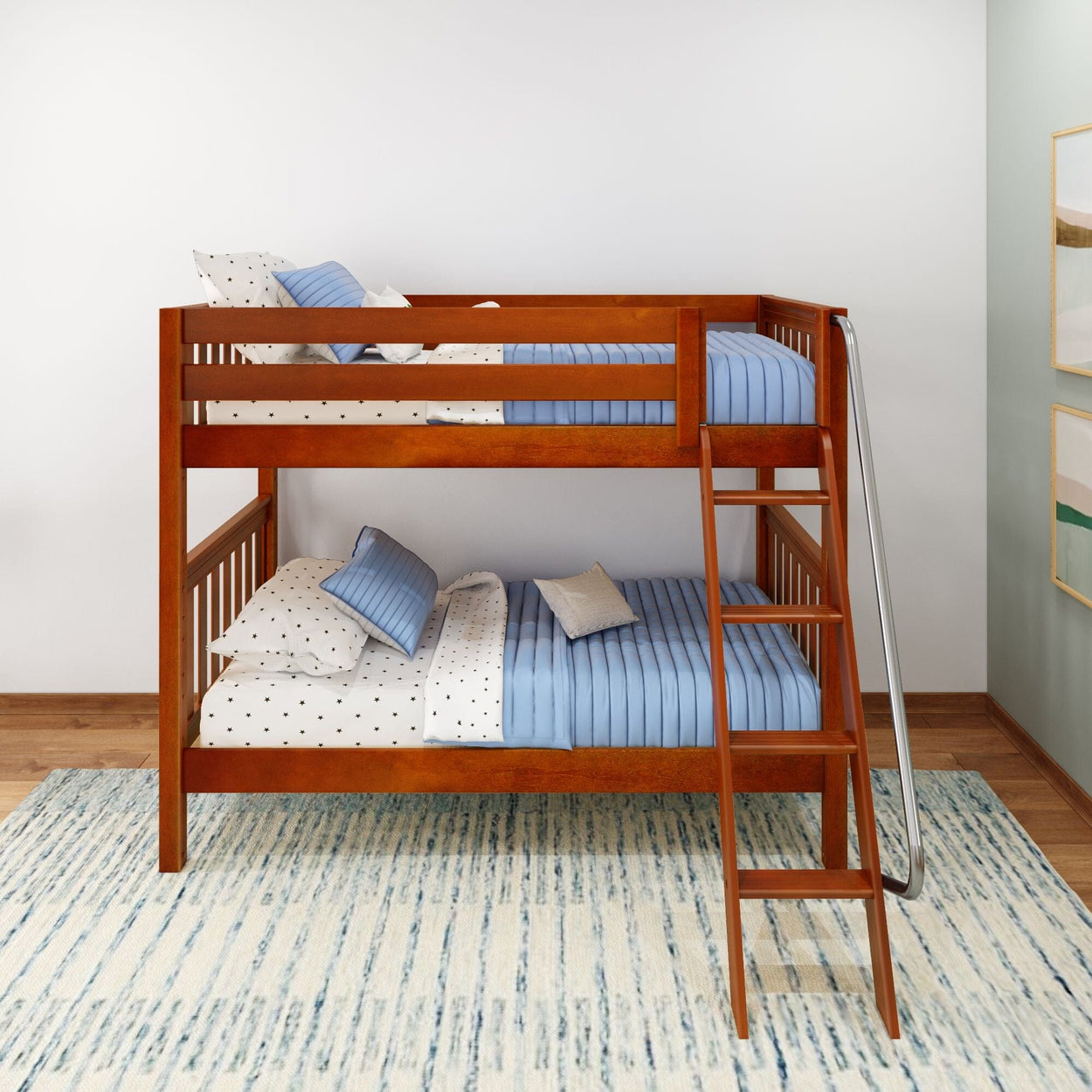 GOTIT CS : Bunk Bed Twin Medium Bunk Bed with Angled Ladder on Front, Slat, Chestnut