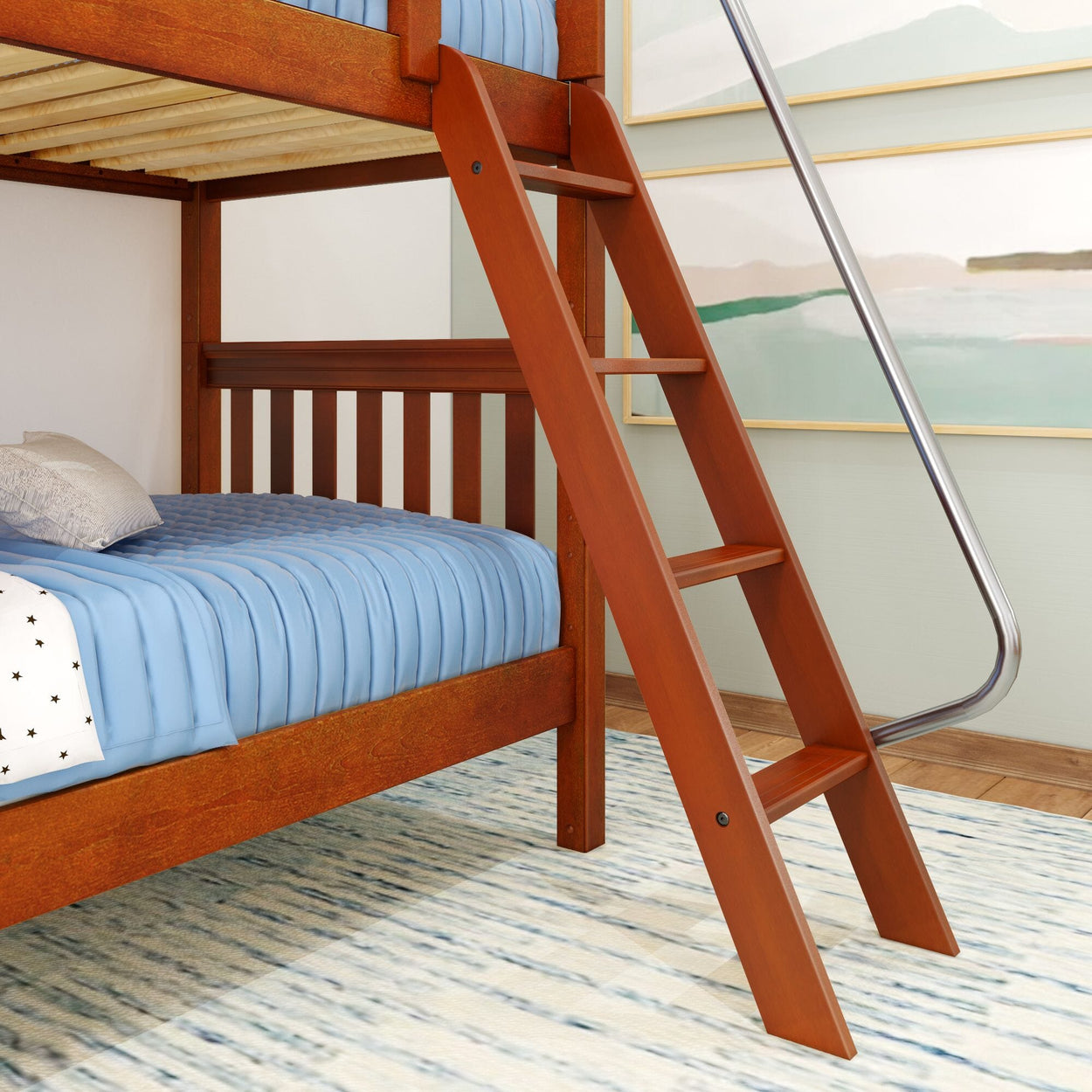 GOTIT CS : Bunk Bed Twin Medium Bunk Bed with Angled Ladder on Front, Slat, Chestnut