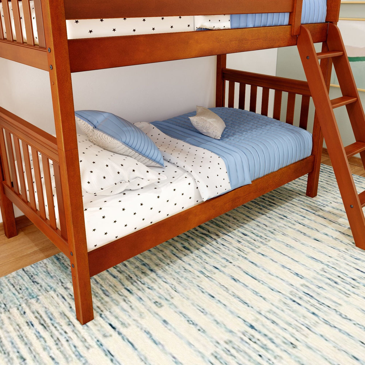 GOTIT CS : Bunk Bed Twin Medium Bunk Bed with Angled Ladder on Front, Slat, Chestnut