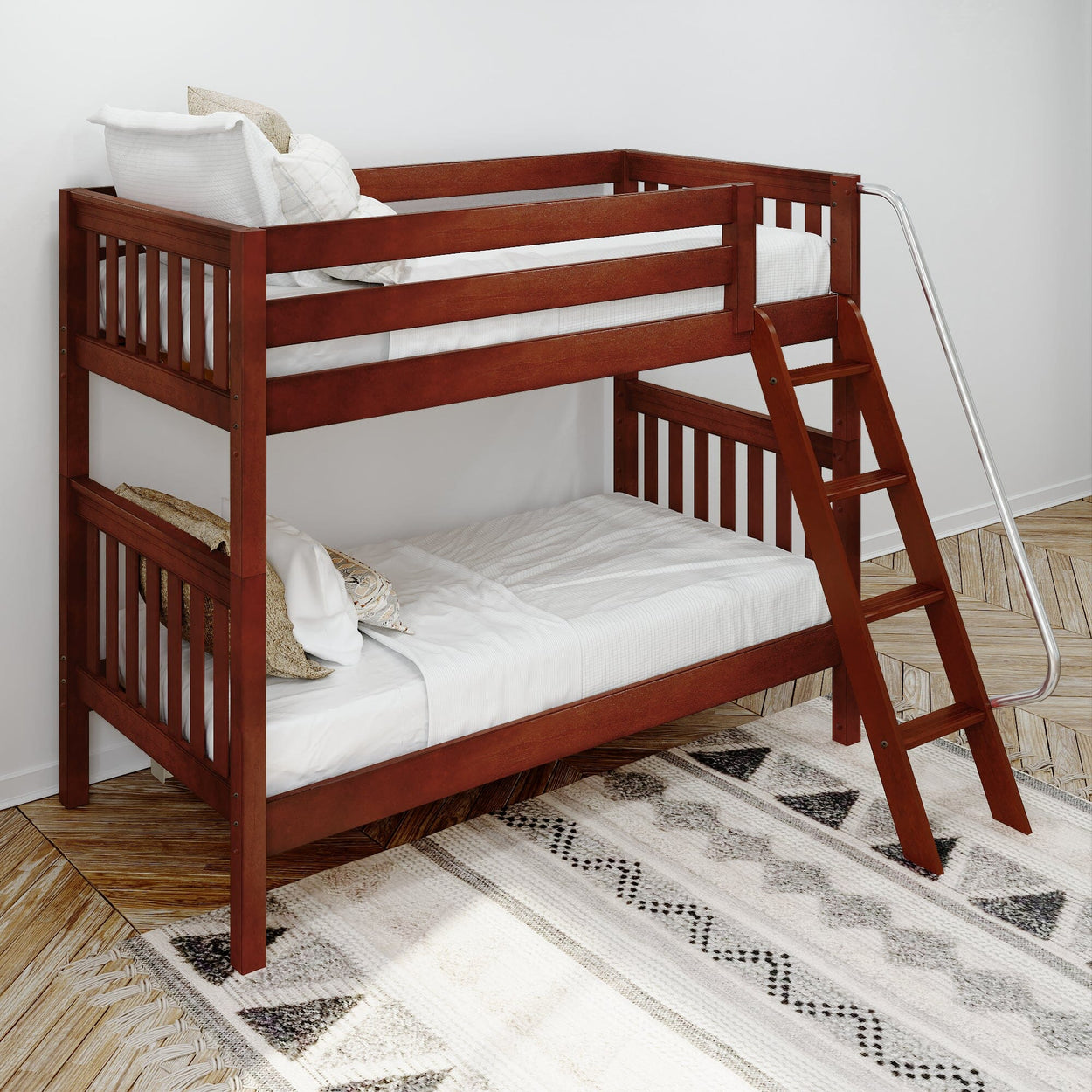 GOTIT CS : Bunk Bed Twin Medium Bunk Bed with Angled Ladder on Front, Slat, Chestnut