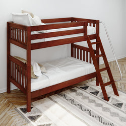 GOTIT CS : Classic Bunk Beds Twin Medium Bunk Bed with Angled Ladder on Front, Slat, Chestnut