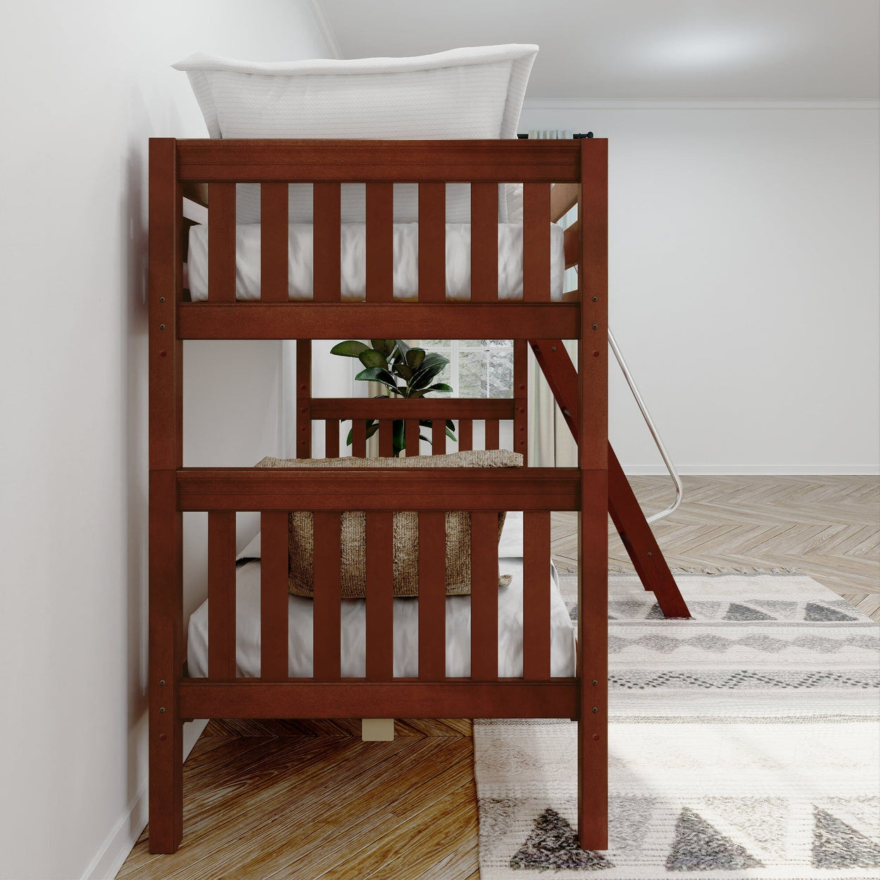 GOTIT CS : Classic Bunk Beds Twin Medium Bunk Bed with Angled Ladder on Front, Slat, Chestnut