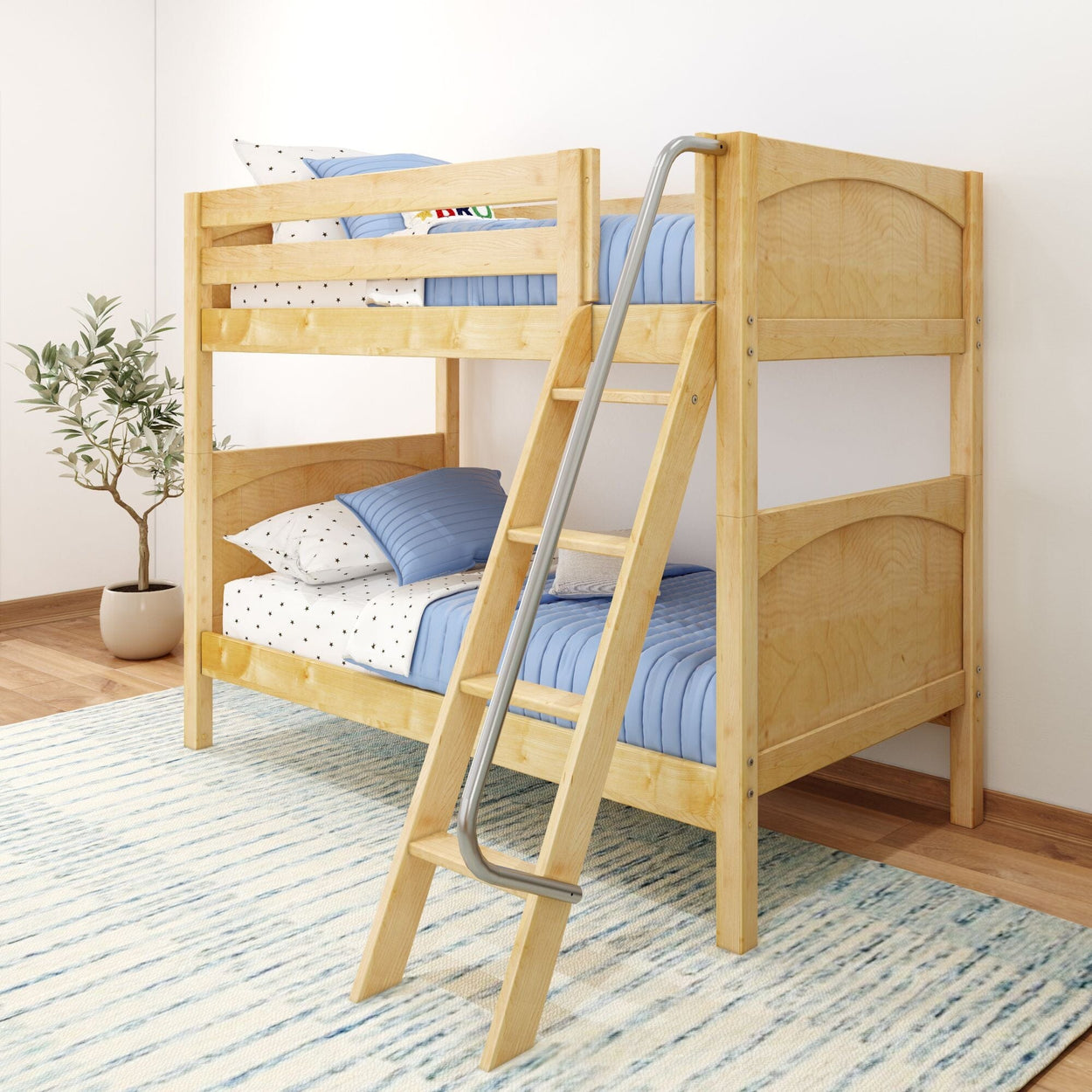 GOTIT NP : Classic Bunk Beds Twin Medium Bunk Bed with Angled Ladder on Front, Panel, Natural