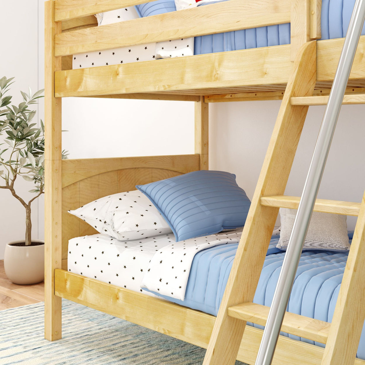 GOTIT NP : Bunk Bed Twin Medium Bunk Bed with Angled Ladder on Front, Panel, Natural