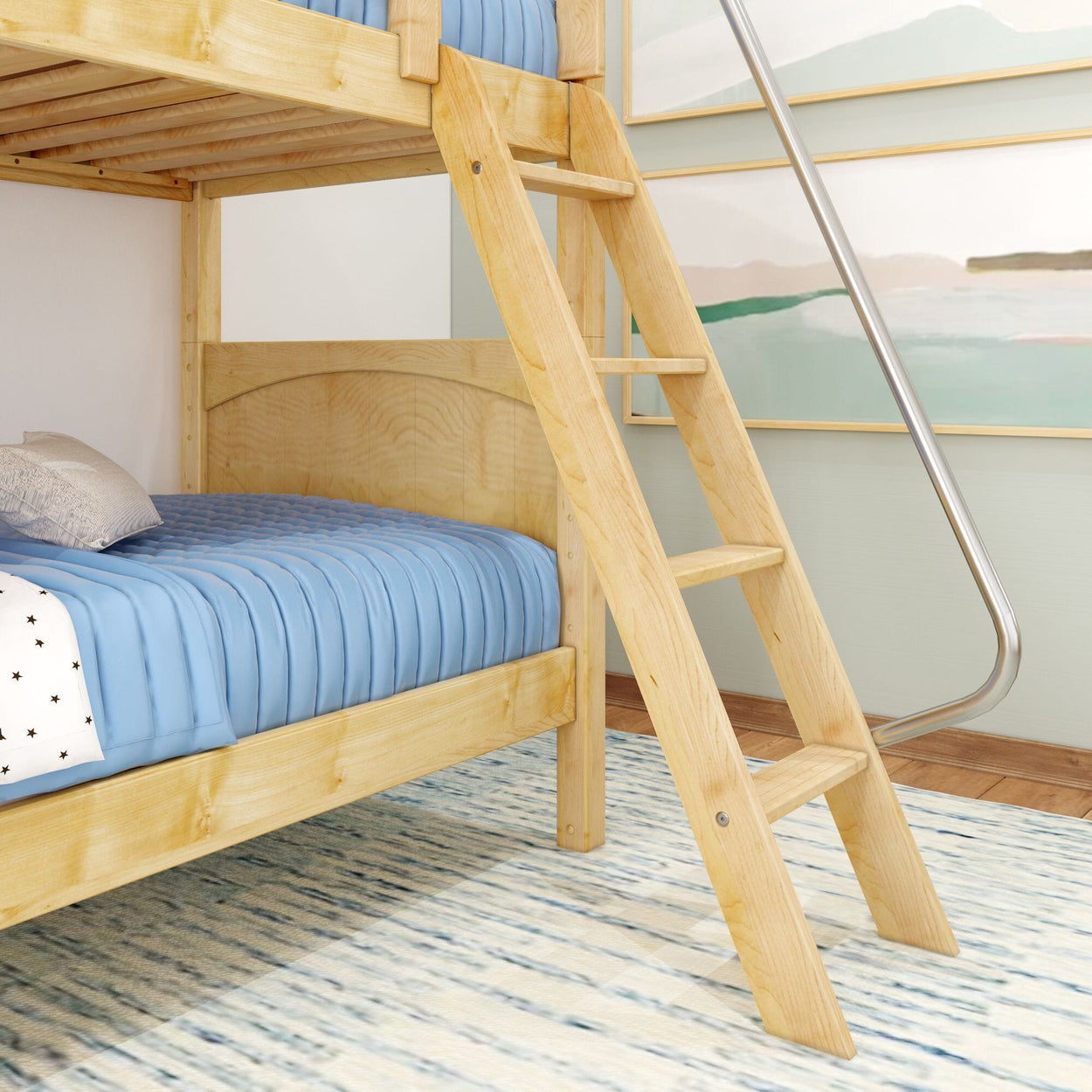 GOTIT NP : Bunk Bed Twin Medium Bunk Bed with Angled Ladder on Front, Panel, Natural