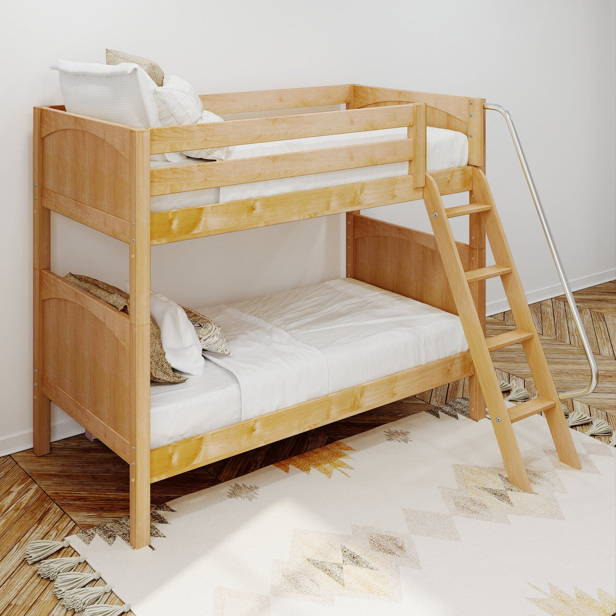 GOTIT NP : Classic Bunk Beds Twin Medium Bunk Bed with Angled Ladder on Front, Panel, Natural