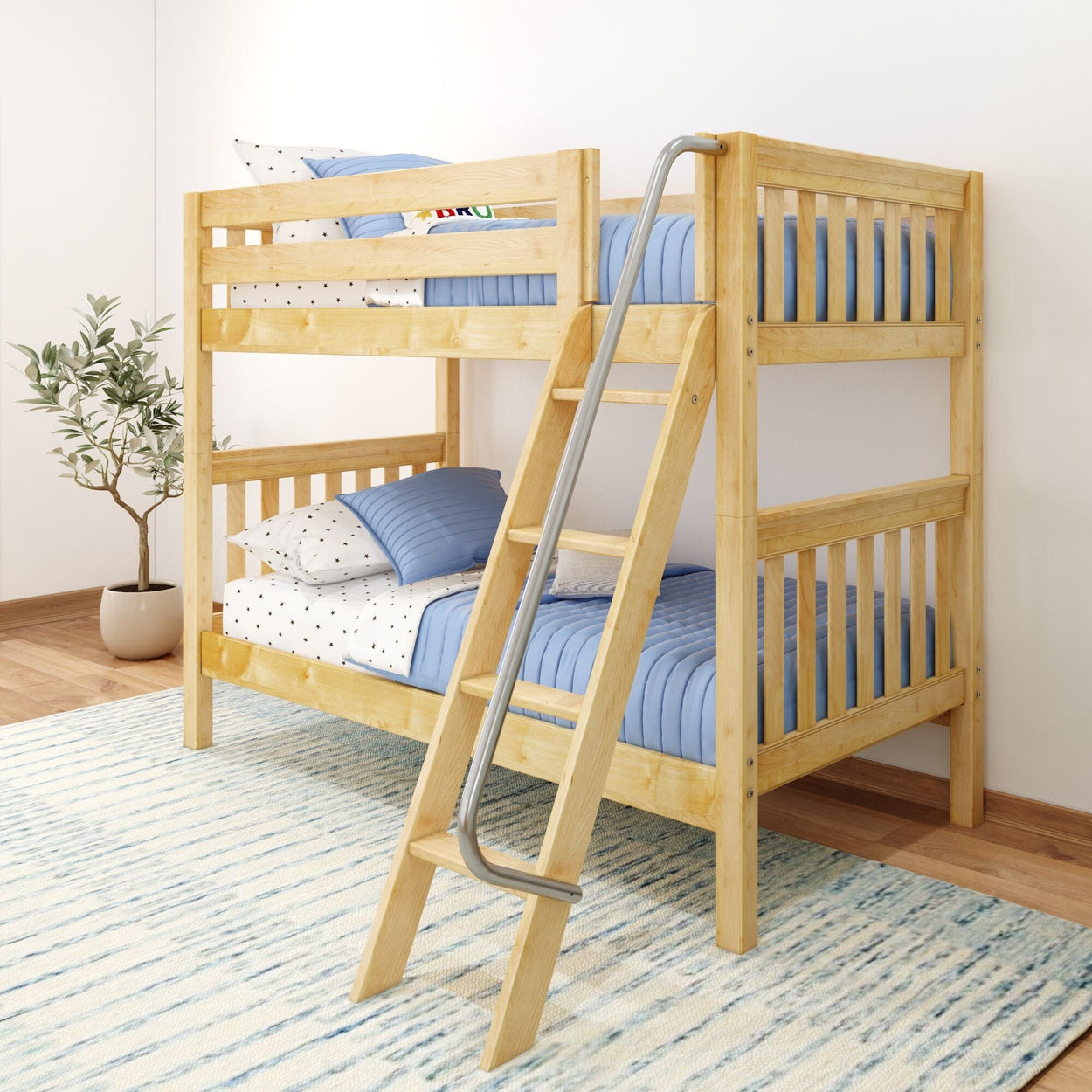 GOTIT NS : Classic Bunk Beds Twin Medium Bunk Bed with Angled Ladder on Front, Slat, Natural