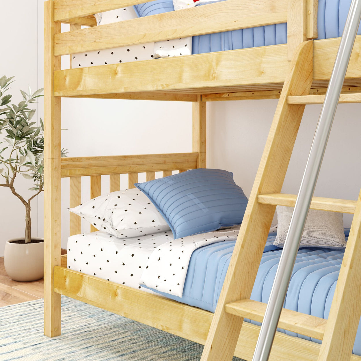 GOTIT NS : Classic Bunk Beds Twin Medium Bunk Bed with Angled Ladder on Front, Slat, Natural