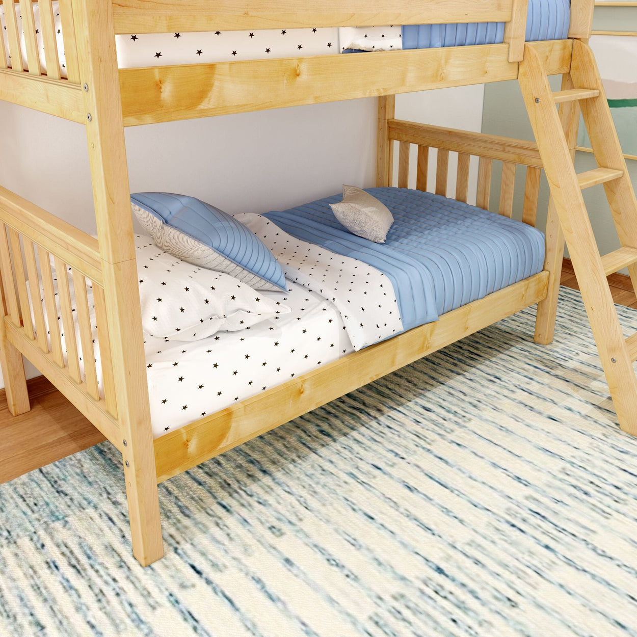 GOTIT NS : Classic Bunk Beds Twin Medium Bunk Bed with Angled Ladder on Front, Slat, Natural