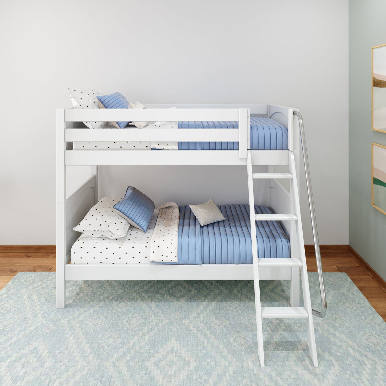 GOTIT WP : Classic Bunk Beds Twin Medium Bunk Bed with Angled Ladder on Front, Panel, White