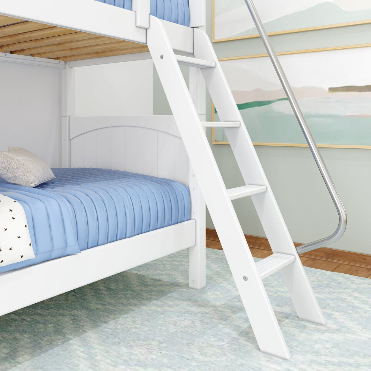 GOTIT WP : Bunk Bed Twin Medium Bunk Bed with Angled Ladder on Front, Panel, White