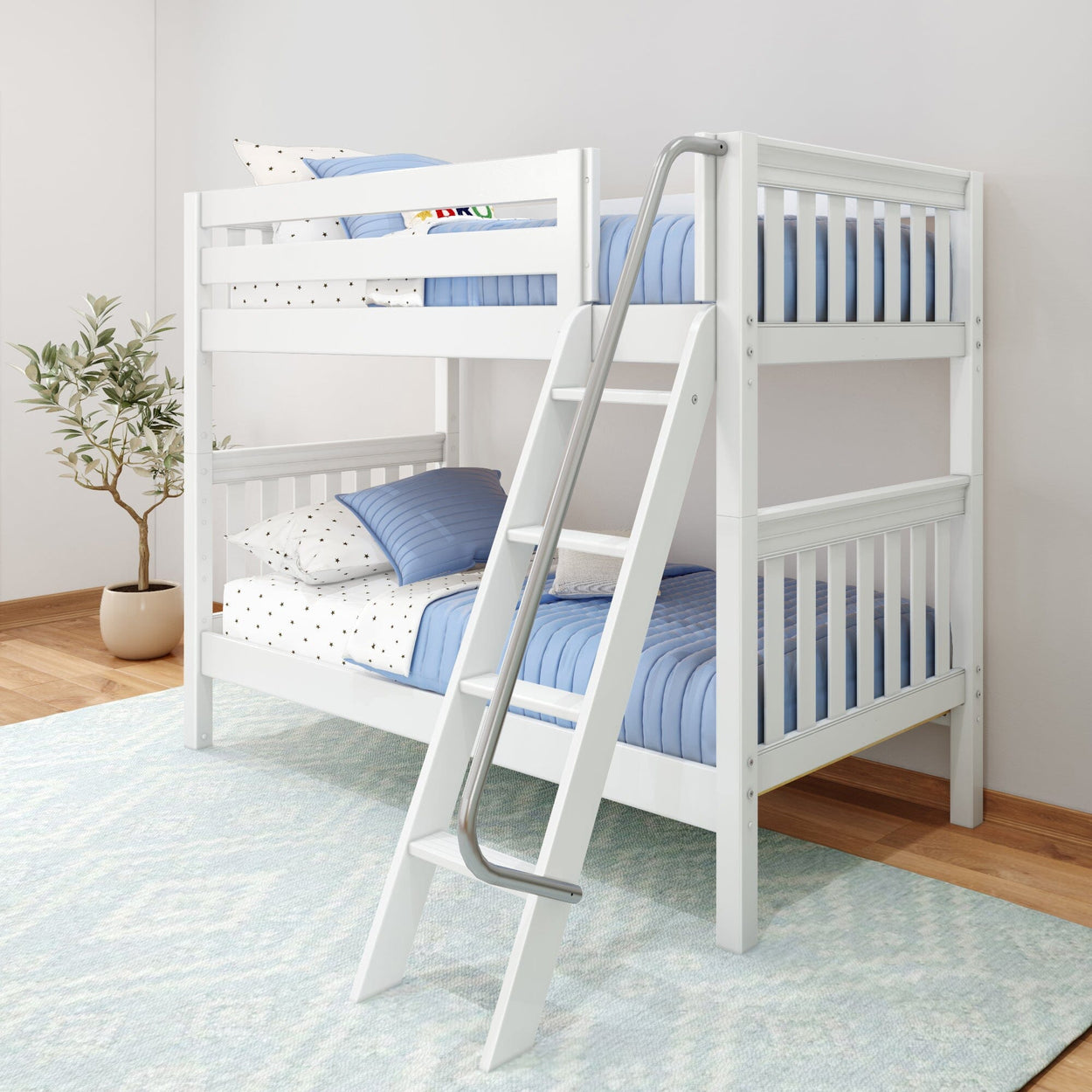 GOTIT WS : Classic Bunk Beds Twin Medium Bunk Bed with Angled Ladder on Front, Slat, White