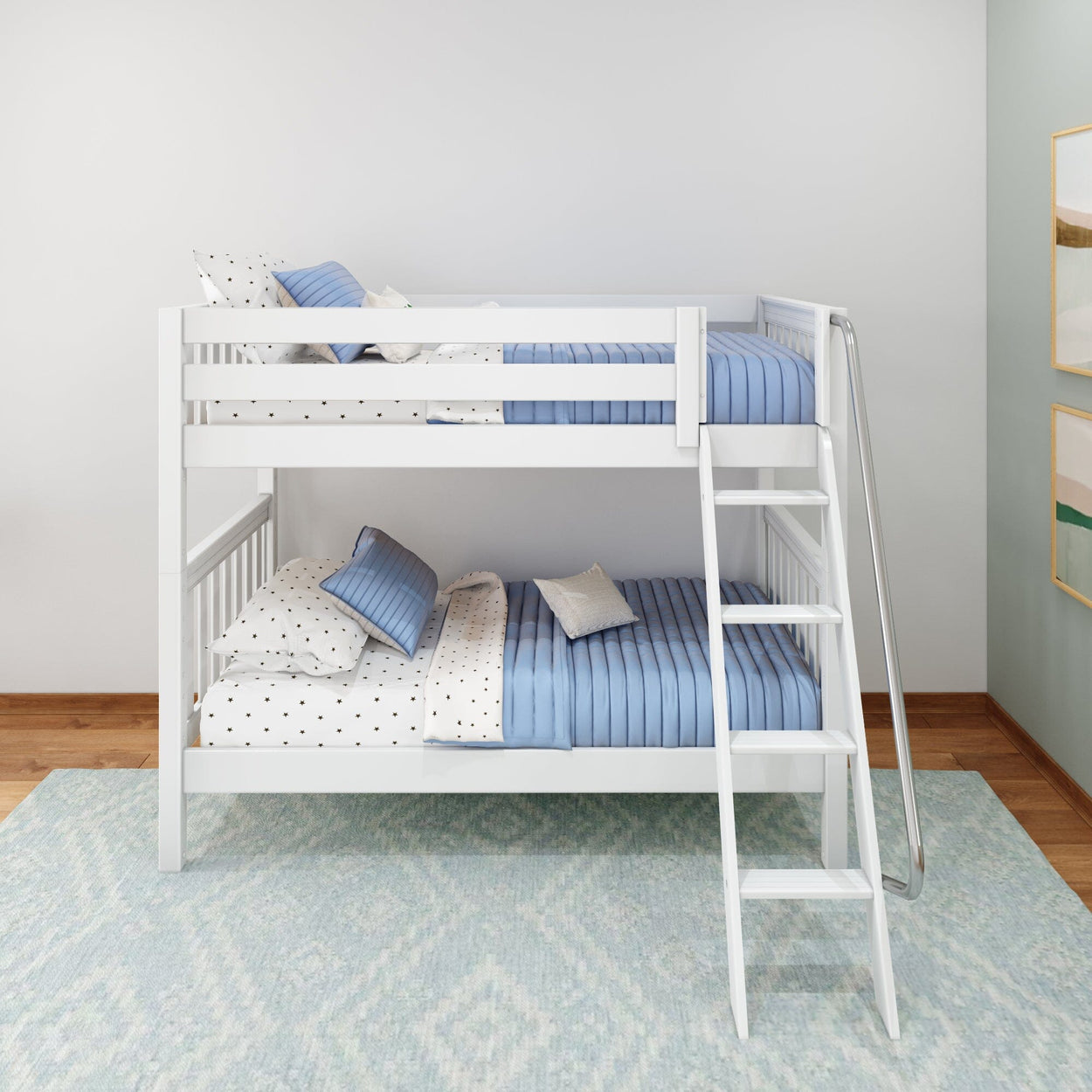 GOTIT WS : Classic Bunk Beds Twin Medium Bunk Bed with Angled Ladder on Front, Slat, White