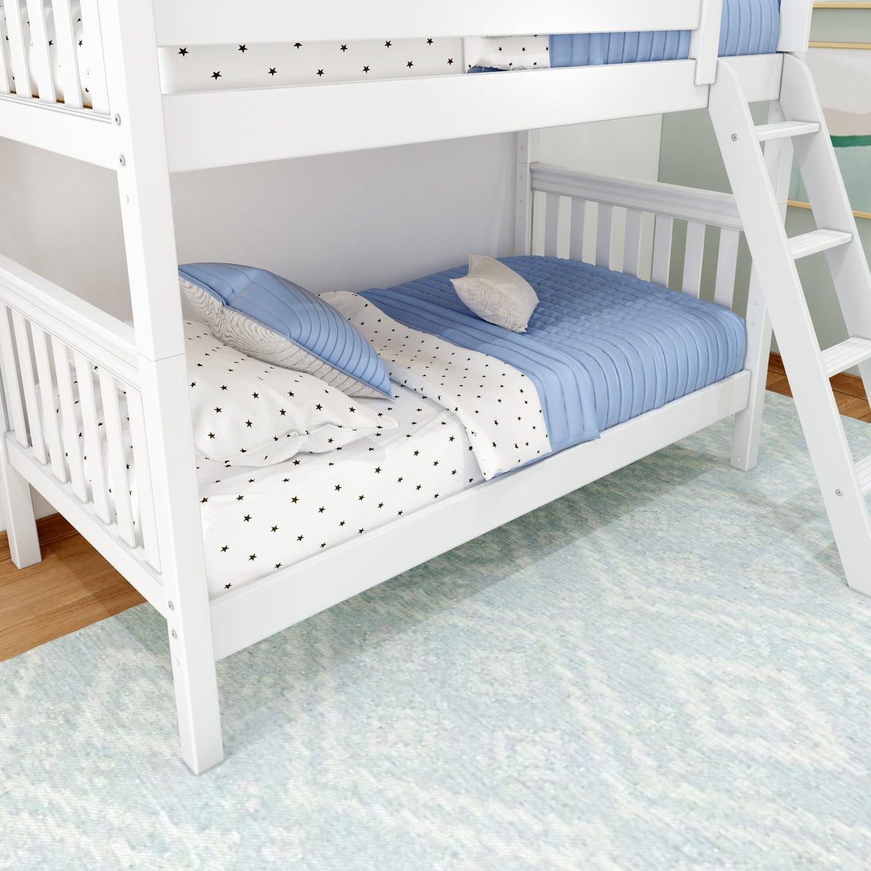 GOTIT WS : Classic Bunk Beds Twin Medium Bunk Bed with Angled Ladder on Front, Slat, White