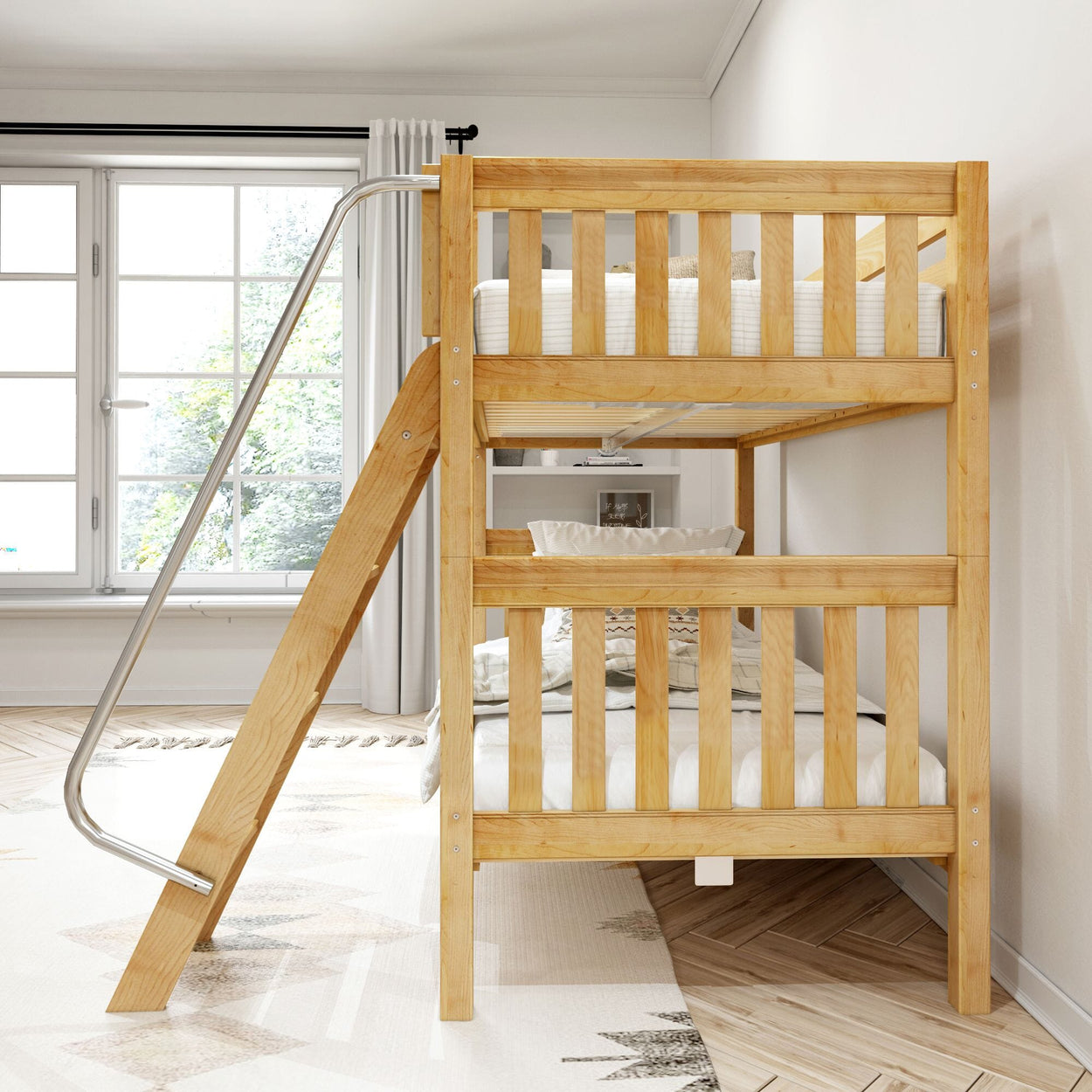 GOTIT XL NS : Bunk Bed Twin XL Medium Bunk Bed with Angled Ladder on Front, Slat, Natural