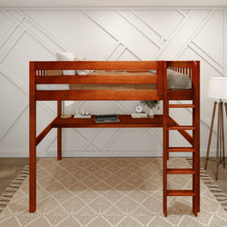 GRAND1 CS : Loft Bed Full High Loft Bed with Straight Ladder + Desk, Slat, Chestnut