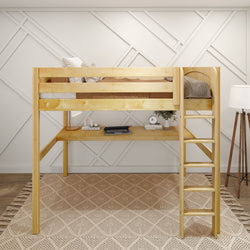 GRAND1 NP : Loft Bed Full High Loft Bed with Straight Ladder + Desk, Panel, Natural