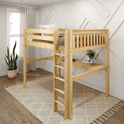 GRAND1 NS : Storage & Study Loft Beds Full High Loft Bed with Straight Ladder + Desk, Slat, Natural