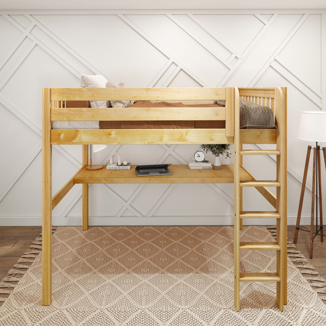 GRAND1 NS : Loft Bed Full High Loft Bed with Straight Ladder + Desk, Slat, Natural