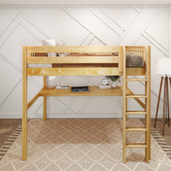 GRAND1 NS : Study Loft Beds Full High Loft Bed with Straight Ladder + Desk, Slat, Natural