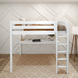 GRAND1 WP : Storage & Study Loft Beds Full High Loft Bed with Straight Ladder + Desk, Panel, White