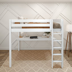 GRAND1 WS : Study Loft Beds Full High Loft Bed with Straight Ladder + Desk, Slat, White