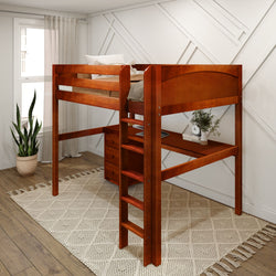 GRAND2 CP : Study Loft Beds Full High Loft Bed with Straight Ladder + Desk, Panel, Chestnut