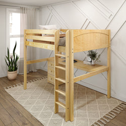 GRAND2 NP : Storage & Study Loft Beds Full High Loft Bed with Straight Ladder + Desk, Panel, Natural