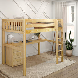 GRAND2 NS : Storage & Study Loft Beds Full High Loft Bed with Straight Ladder + Desk, Slat, Natural