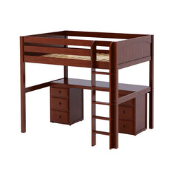 GRAND3 CP : Study Loft Beds Full High Loft Bed with Straight Ladder + Desk, Panel, Chestnut