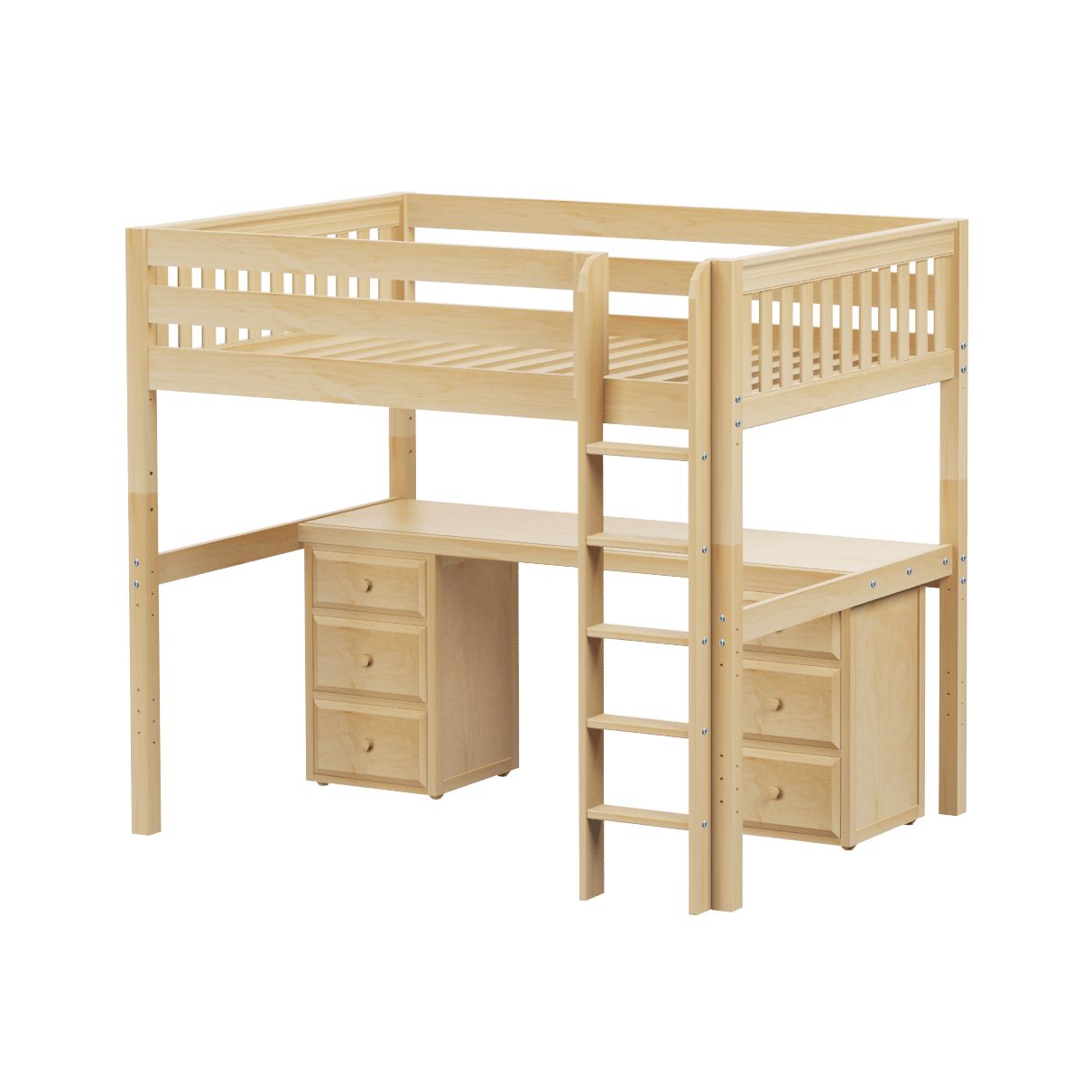 GRAND3 NS : Storage & Study Loft Beds Full High Loft Bed with Straight Ladder + Desk, Slat, Natural