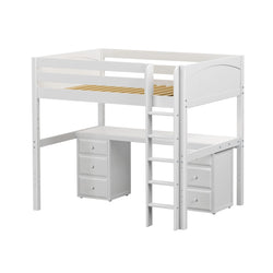 GRAND3 WP : Storage & Study Loft Beds Full High Loft Bed with Straight Ladder + Desk, Panel, White