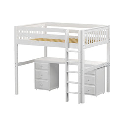 GRAND3 WS : Study Loft Beds Full High Loft Bed with Straight Ladder + Desk, Slat, White